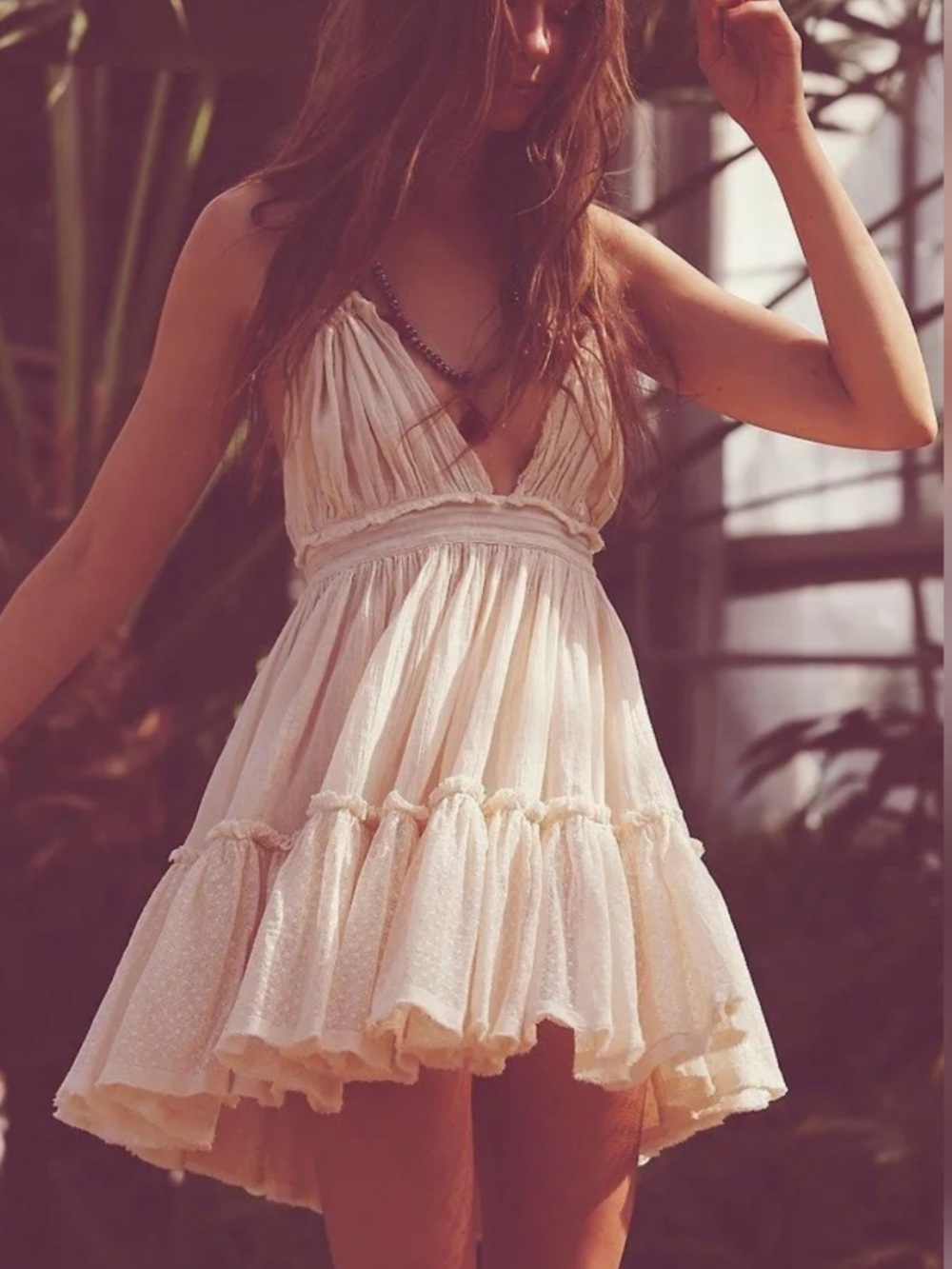 Free People 100 Degree Mini Dress Ivory White Bohemian Beach size Small
